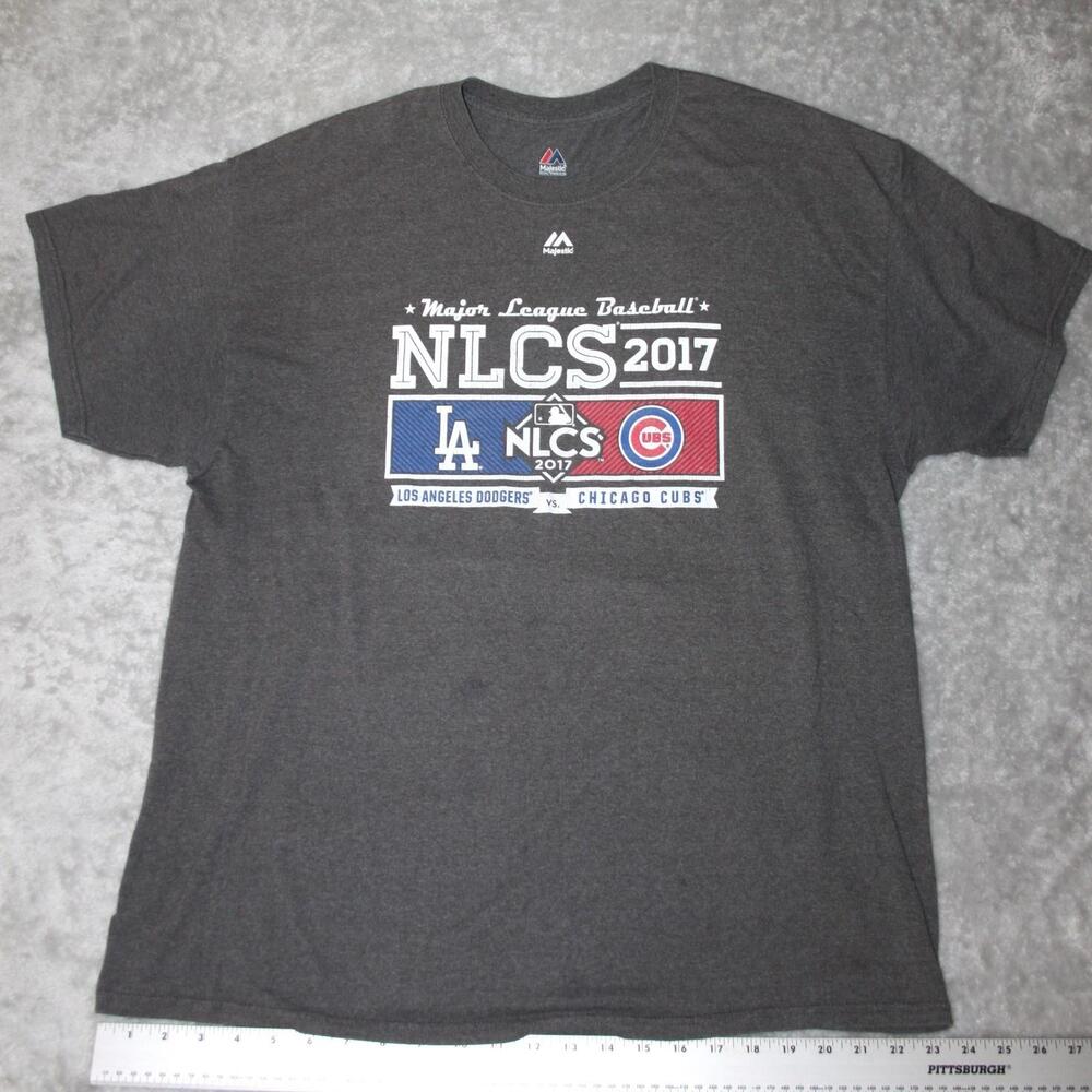 Majestic Shirt Mens XL Gray Short Sleeve NLCS 2017 Dodgers Vs Cubs Tagless
